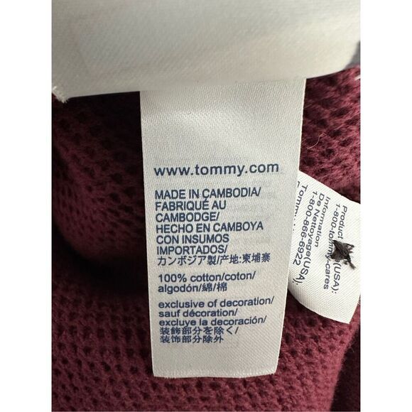 Tommy Hilfiger Men’s Cardigan Sweater Size SP Burgundy Cotton Button Up - Picture 11 of 13